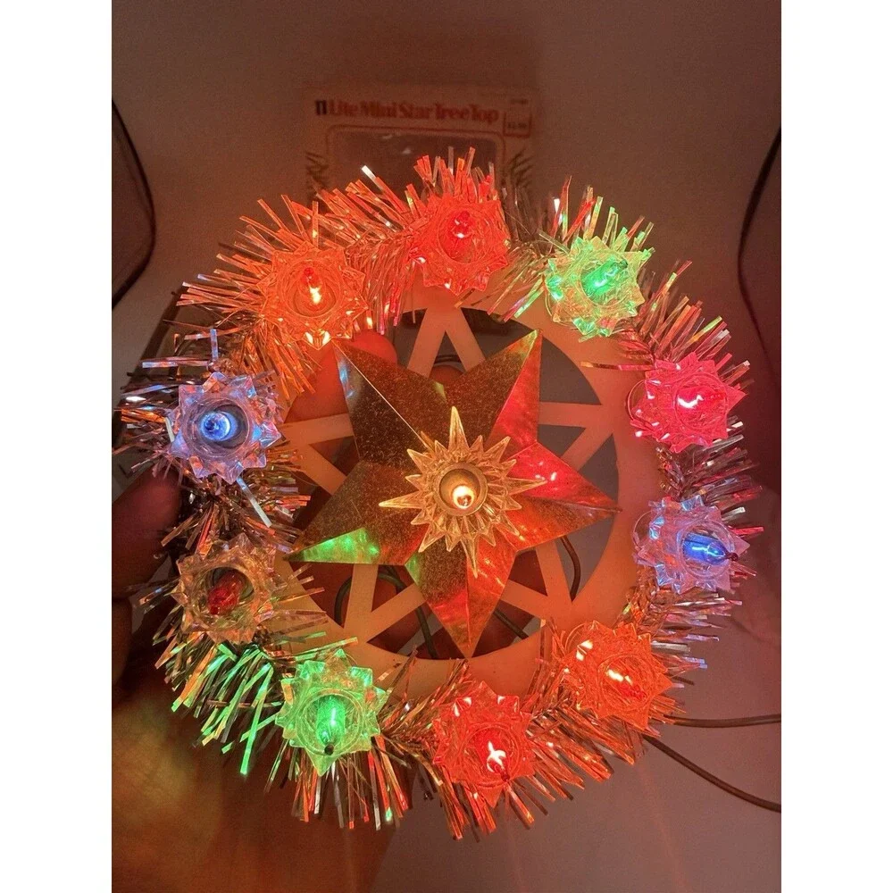 Vintage 11 Lite Mini Star Christmas Tree Top Single Flashing Topper w/ Box